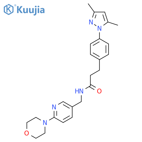3-[4-(3,5-dimethyl-1H-pyrazol-1-yl)phenyl]-N-{[6-(morpholin-4-yl)pyridin-3-yl]methyl}propanamide structure