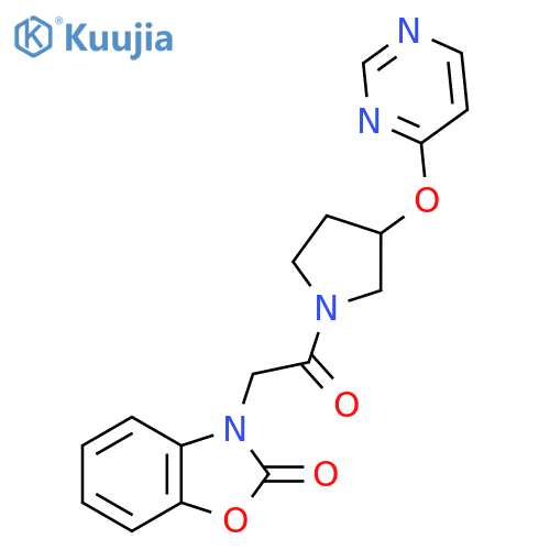 3-(2-oxo-2-(3-(pyrimidin-4-yloxy)pyrrolidin-1-yl)ethyl)benzo[d]oxazol-2(3H)-one structure