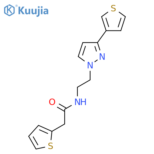 2-(thiophen-2-yl)-N-{2-[3-(thiophen-3-yl)-1H-pyrazol-1-yl]ethyl}acetamide structure