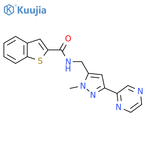 N-{1-methyl-3-(pyrazin-2-yl)-1H-pyrazol-5-ylmethyl}-1-benzothiophene-2-carboxamide structure