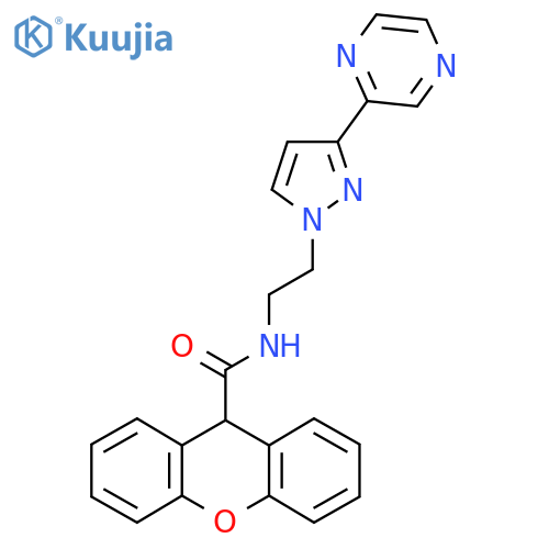 N-{2-3-(pyrazin-2-yl)-1H-pyrazol-1-ylethyl}-9H-xanthene-9-carboxamide structure