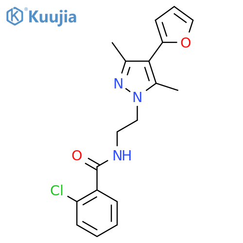 2-chloro-N-{2-4-(furan-2-yl)-3,5-dimethyl-1H-pyrazol-1-ylethyl}benzamide structure