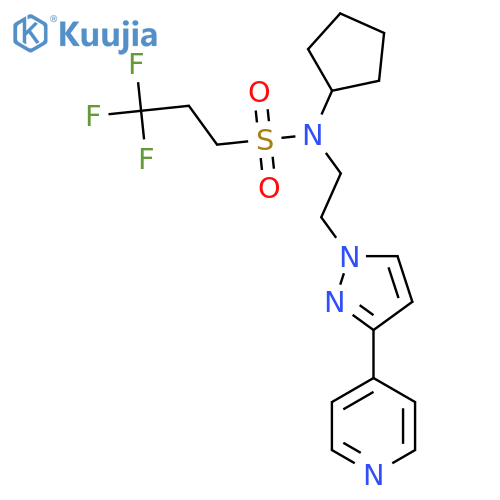 N-cyclopentyl-3,3,3-trifluoro-N-{2-3-(pyridin-4-yl)-1H-pyrazol-1-ylethyl}propane-1-sulfonamide structure