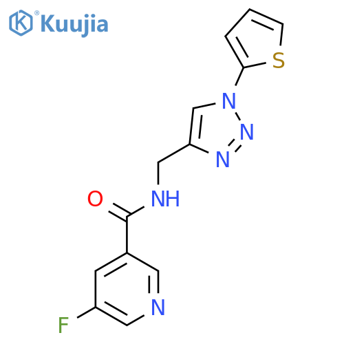 5-fluoro-N-{[1-(thiophen-2-yl)-1H-1,2,3-triazol-4-yl]methyl}pyridine-3-carboxamide structure