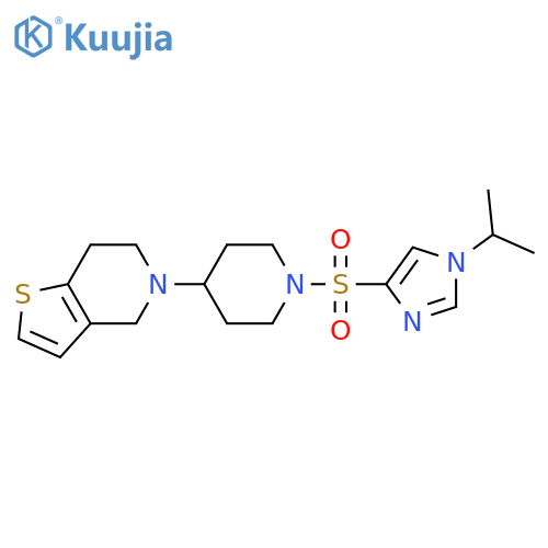 5-(1-((1-isopropyl-1H-imidazol-4-yl)sulfonyl)piperidin-4-yl)-4,5,6,7-tetrahydrothieno[3,2-c]pyridine structure