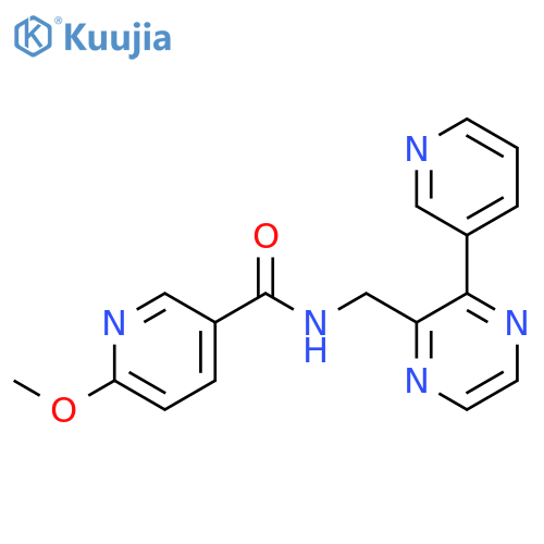 6-methoxy-N-{[3-(pyridin-3-yl)pyrazin-2-yl]methyl}pyridine-3-carboxamide structure