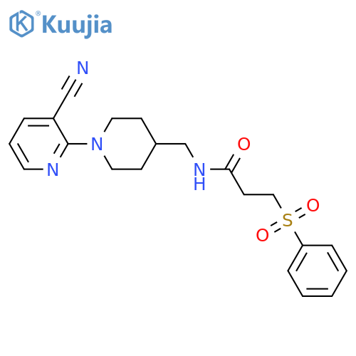 3-(benzenesulfonyl)-N-{[1-(3-cyanopyridin-2-yl)piperidin-4-yl]methyl}propanamide structure
