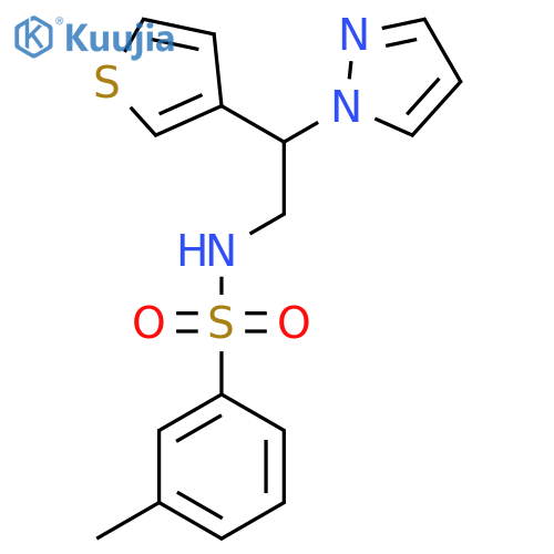 3-methyl-N-[2-(1H-pyrazol-1-yl)-2-(thiophen-3-yl)ethyl]benzene-1-sulfonamide structure