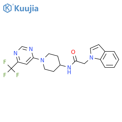 2-(1H-indol-1-yl)-N-{1-[6-(trifluoromethyl)pyrimidin-4-yl]piperidin-4-yl}acetamide structure