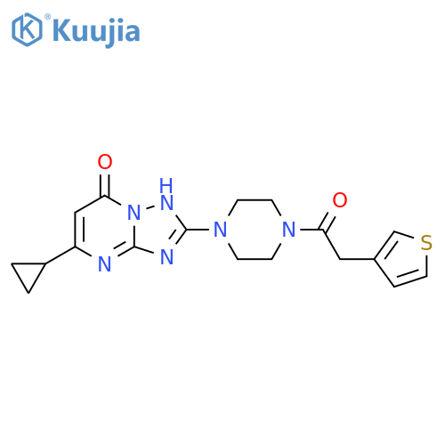 5-cyclopropyl-2-{4-2-(thiophen-3-yl)acetylpiperazin-1-yl}-4H,7H-1,2,4triazolo1,5-apyrimidin-7-one structure