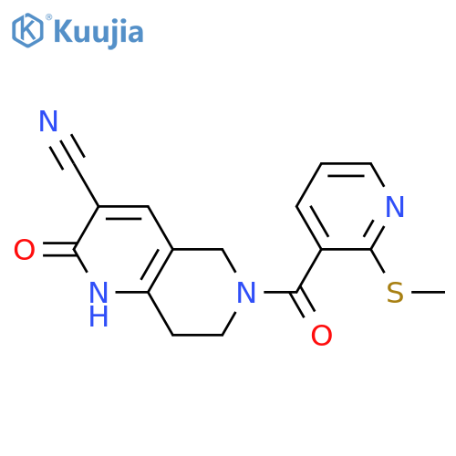 6-(2-methylsulfanylpyridine-3-carbonyl)-2-oxo-1,5,7,8-tetrahydro-1,6-naphthyridine-3-carbonitrile structure