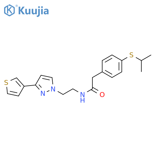 2-[4-(propan-2-ylsulfanyl)phenyl]-N-{2-[3-(thiophen-3-yl)-1H-pyrazol-1-yl]ethyl}acetamide structure