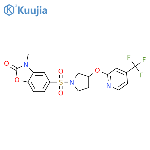 3-methyl-5-[3-[4-(trifluoromethyl)pyridin-2-yl]oxypyrrolidin-1-yl]sulfonyl-1,3-benzoxazol-2-one structure