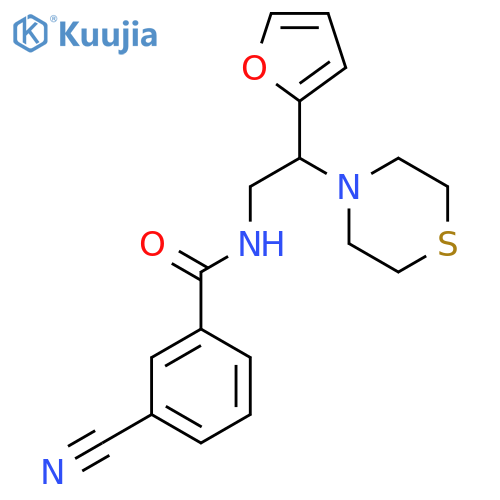3-cyano-N-2-(furan-2-yl)-2-(thiomorpholin-4-yl)ethylbenzamide structure