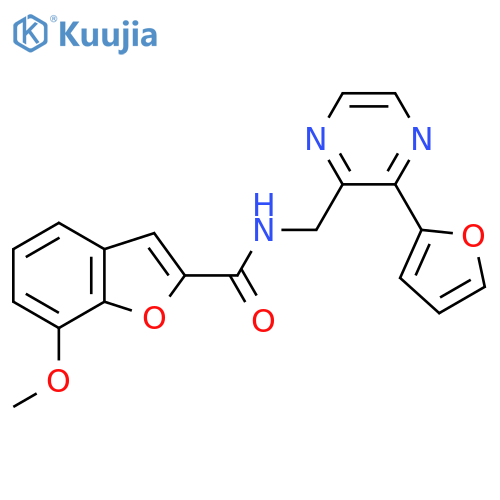 N-{3-(furan-2-yl)pyrazin-2-ylmethyl}-7-methoxy-1-benzofuran-2-carboxamide structure