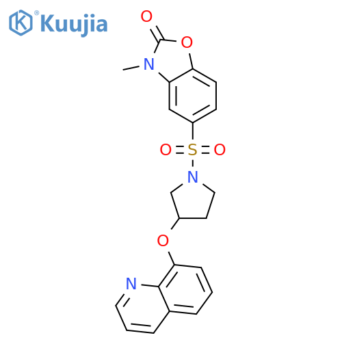 3-methyl-5-(3-quinolin-8-yloxypyrrolidin-1-yl)sulfonyl-1,3-benzoxazol-2-one structure