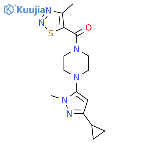 1-(3-cyclopropyl-1-methyl-1H-pyrazol-5-yl)-4-(4-methyl-1,2,3-thiadiazole-5-carbonyl)piperazine structure