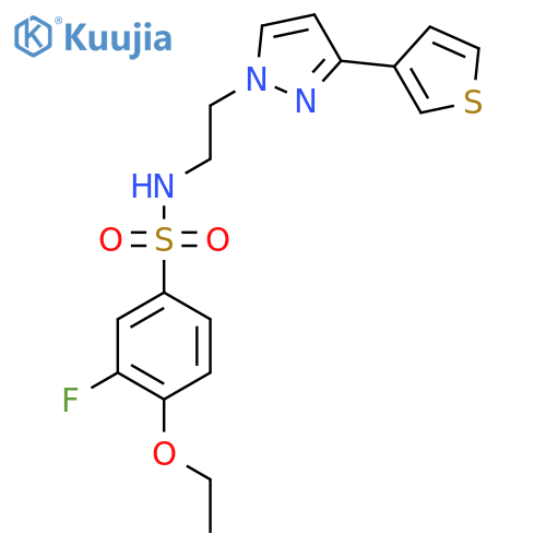 4-ethoxy-3-fluoro-N-{2-[3-(thiophen-3-yl)-1H-pyrazol-1-yl]ethyl}benzene-1-sulfonamide structure