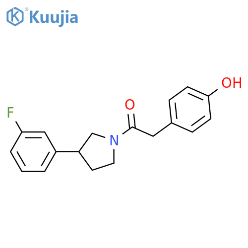1-3-(3-fluorophenyl)pyrrolidin-1-yl-2-(4-hydroxyphenyl)ethan-1-one structure