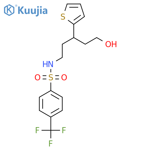 N-[5-hydroxy-3-(thiophen-2-yl)pentyl]-4-(trifluoromethyl)benzene-1-sulfonamide structure