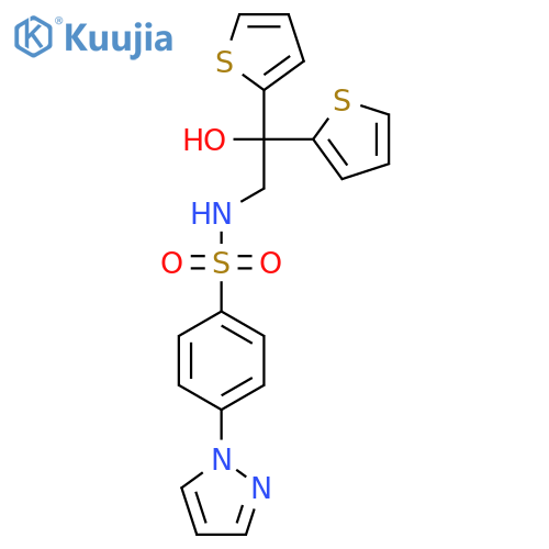 N-2-hydroxy-2,2-bis(thiophen-2-yl)ethyl-4-(1H-pyrazol-1-yl)benzene-1-sulfonamide structure