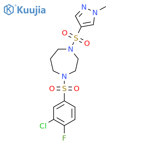 1-(3-chloro-4-fluorobenzenesulfonyl)-4-[(1-methyl-1H-pyrazol-4-yl)sulfonyl]-1,4-diazepane structure