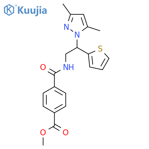 methyl 4-{[2-(3,5-dimethyl-1H-pyrazol-1-yl)-2-(thiophen-2-yl)ethyl]carbamoyl}benzoate structure