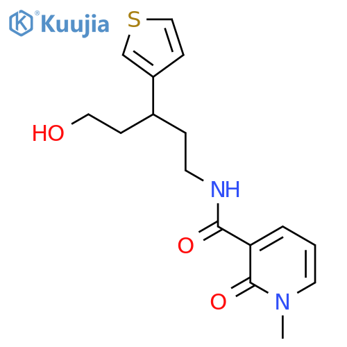 N-5-hydroxy-3-(thiophen-3-yl)pentyl-1-methyl-2-oxo-1,2-dihydropyridine-3-carboxamide structure