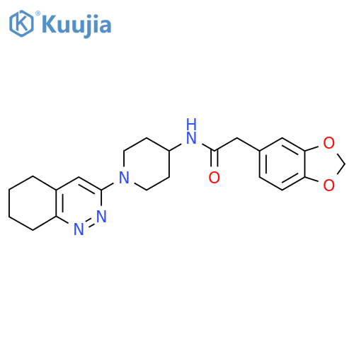 2-(2H-1,3-benzodioxol-5-yl)-N-[1-(5,6,7,8-tetrahydrocinnolin-3-yl)piperidin-4-yl]acetamide structure