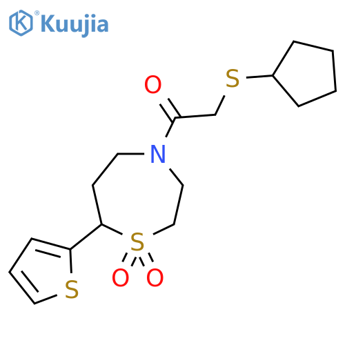 4-2-(cyclopentylsulfanyl)acetyl-7-(thiophen-2-yl)-1lambda6,4-thiazepane-1,1-dione structure