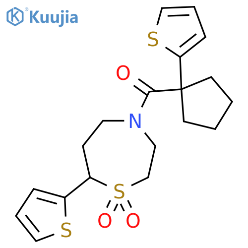 7-(thiophen-2-yl)-4-1-(thiophen-2-yl)cyclopentanecarbonyl-1lambda6,4-thiazepane-1,1-dione structure
