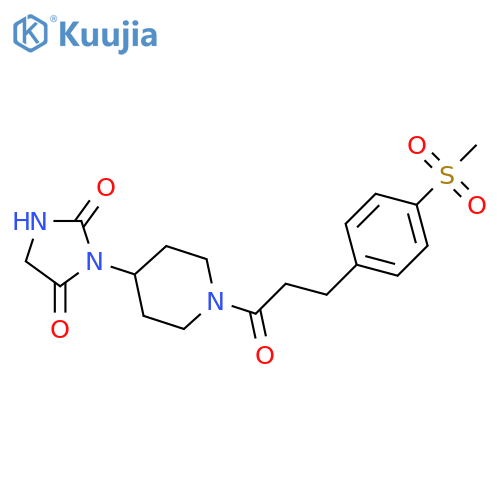 3-[1-[3-(4-methylsulfonylphenyl)propanoyl]piperidin-4-yl]imidazolidine-2,4-dione structure
