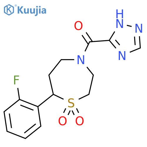 7-(2-fluorophenyl)-4-(1H-1,2,4-triazole-5-carbonyl)-1lambda6,4-thiazepane-1,1-dione structure