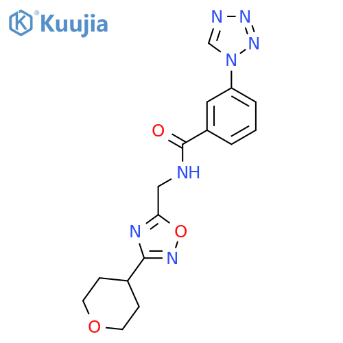N-{3-(oxan-4-yl)-1,2,4-oxadiazol-5-ylmethyl}-3-(1H-1,2,3,4-tetrazol-1-yl)benzamide structure
