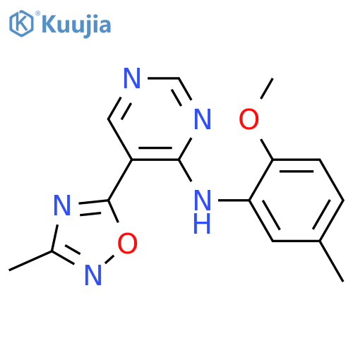 N-(2-methoxy-5-methylphenyl)-5-(3-methyl-1,2,4-oxadiazol-5-yl)pyrimidin-4-amine structure