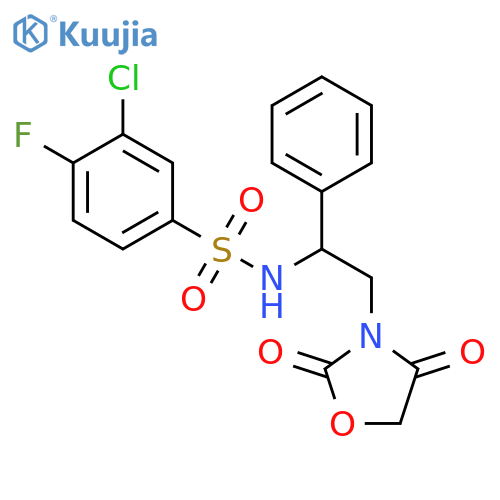 3-chloro-N-[2-(2,4-dioxo-1,3-oxazolidin-3-yl)-1-phenylethyl]-4-fluorobenzene-1-sulfonamide structure