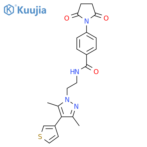 N-{2-[3,5-dimethyl-4-(thiophen-3-yl)-1H-pyrazol-1-yl]ethyl}-4-(2,5-dioxopyrrolidin-1-yl)benzamide structure