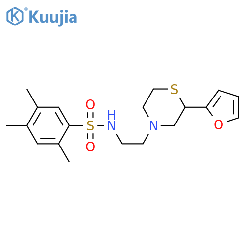 N-2-(furan-2-yl)-2-(thiomorpholin-4-yl)ethyl-2,4,5-trimethylbenzene-1-sulfonamide structure