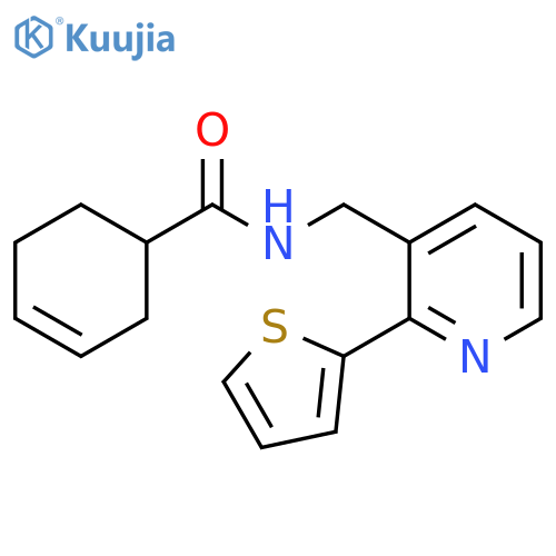 N-{[2-(thiophen-2-yl)pyridin-3-yl]methyl}cyclohex-3-ene-1-carboxamide structure