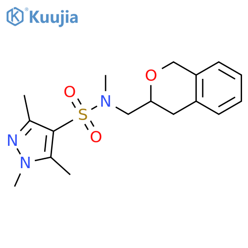 N-(isochroman-3-ylmethyl)-N,1,3,5-tetramethyl-1H-pyrazole-4-sulfonamide structure