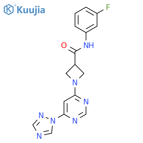 N-(3-fluorophenyl)-1-6-(1H-1,2,4-triazol-1-yl)pyrimidin-4-ylazetidine-3-carboxamide structure