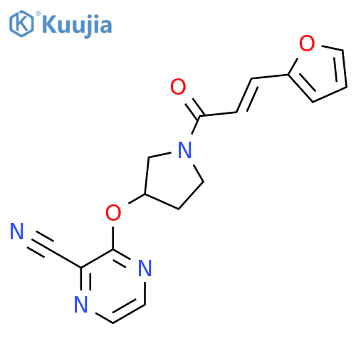 3-({1-[(2E)-3-(furan-2-yl)prop-2-enoyl]pyrrolidin-3-yl}oxy)pyrazine-2-carbonitrile structure