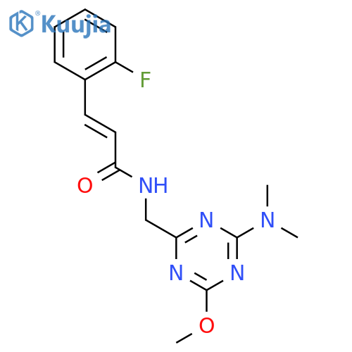 (2E)-N-{4-(dimethylamino)-6-methoxy-1,3,5-triazin-2-ylmethyl}-3-(2-fluorophenyl)prop-2-enamide structure