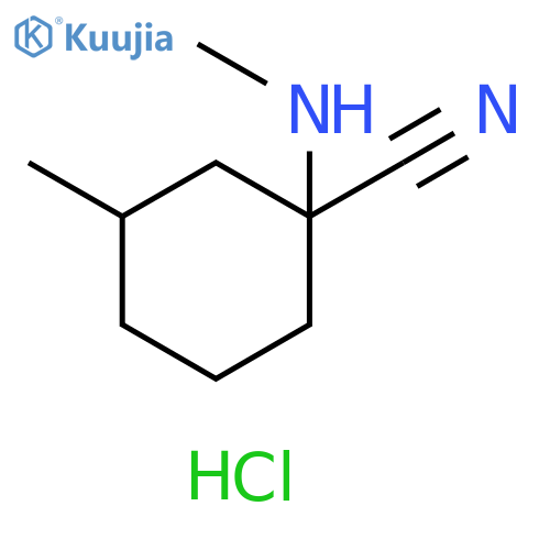 3-methyl-1-(methylamino)cyclohexane-1-carbonitrile hydrochloride structure