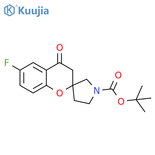 tert-butyl 6-fluoro-4-oxo-3,4-dihydrospiro1-benzopyran-2,3'-pyrrolidine-1'-carboxylate structure