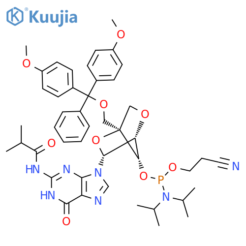 N2-Isobutyryl-5'-O-(4,4'-dimethoxytrityl)-LNA-guanosine-3'-cyanoethyl phosphoramidite structure