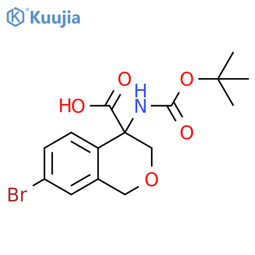 7-bromo-4-{(tert-butoxy)carbonylamino}-3,4-dihydro-1H-2-benzopyran-4-carboxylic acid structure