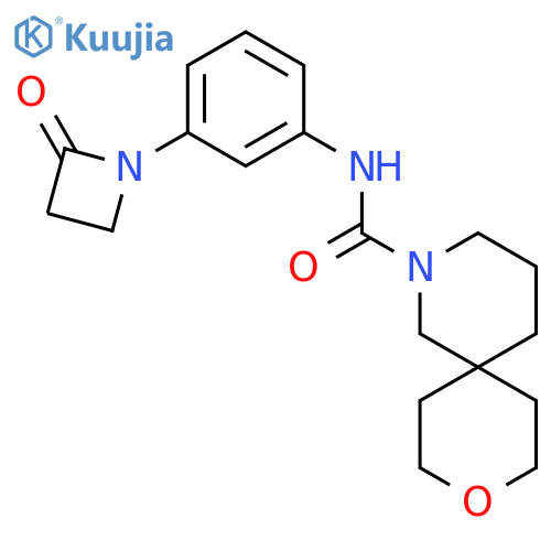 N-[3-(2-oxoazetidin-1-yl)phenyl]-9-oxa-2-azaspiro[5.5]undecane-2-carboxamide structure