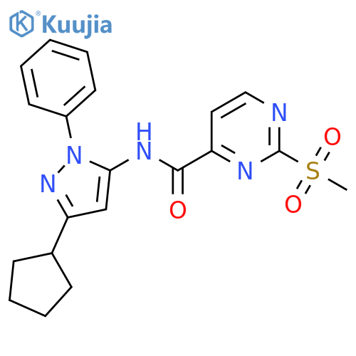N-(3-cyclopentyl-1-phenyl-1H-pyrazol-5-yl)-2-methanesulfonylpyrimidine-4-carboxamide structure