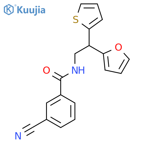 3-cyano-N-[2-(furan-2-yl)-2-(thiophen-2-yl)ethyl]benzamide structure
